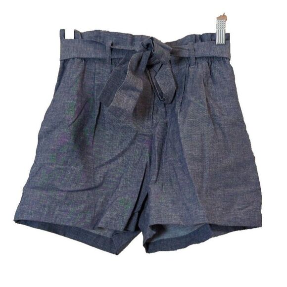 BCBG Maxazria Womens XXS Chambray Blue Paperbag Shorts Elastic Waist Tie Belt - Picture 1 of 9